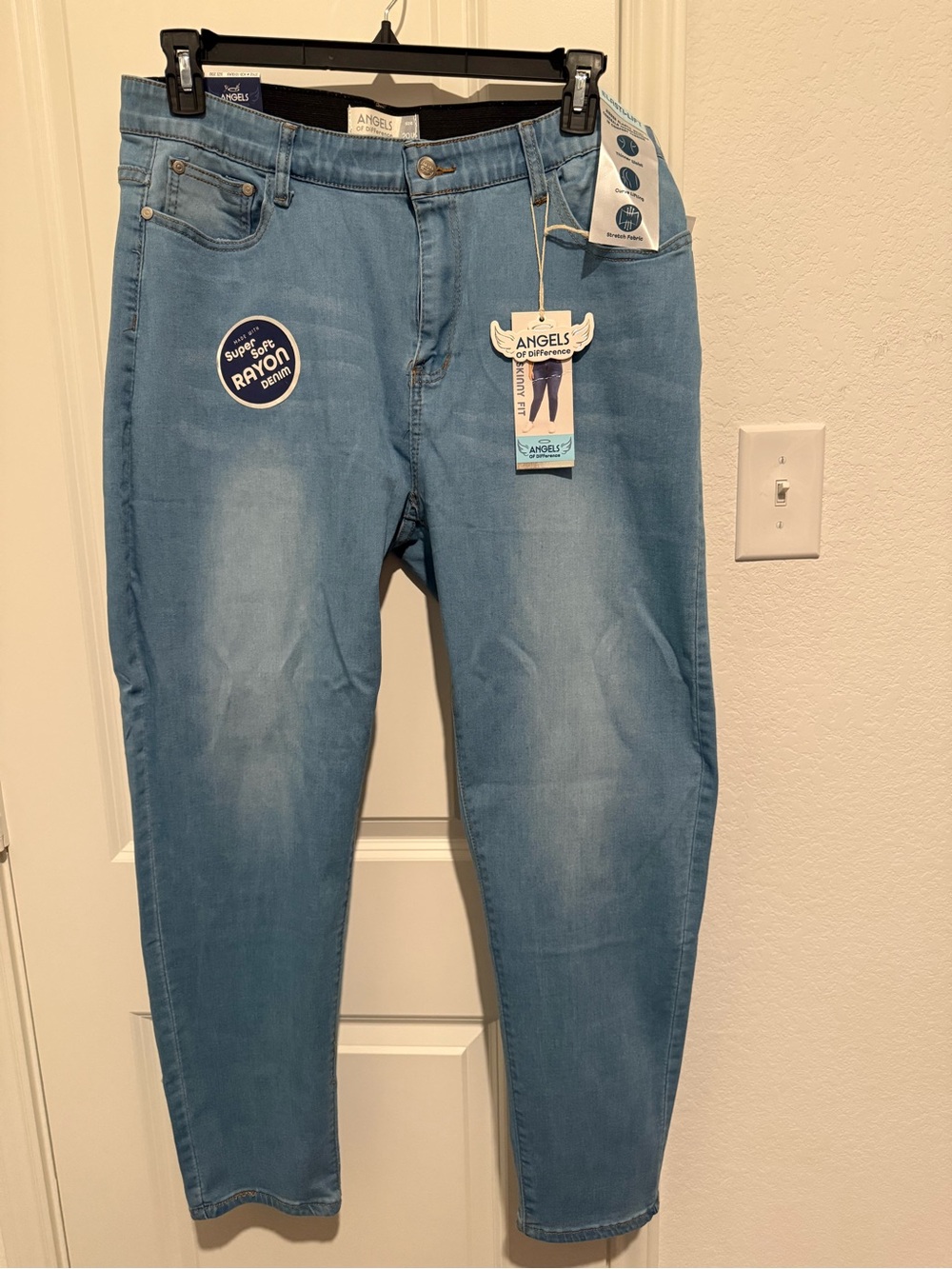 Angels Light Blue Denim Pull-On Jeggings with Black Waistband